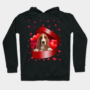 Basset Hound Dog In Sweet Heart Box Happy Valentine's Day Hoodie